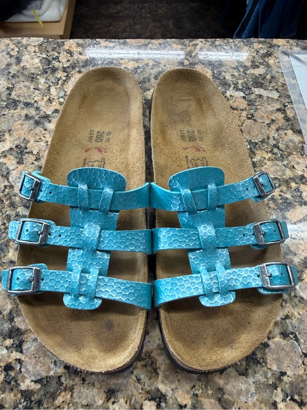 Birki’s by Birkenstock Blue Triple Strap Sandals EU 40 US 9 Textured Buckle